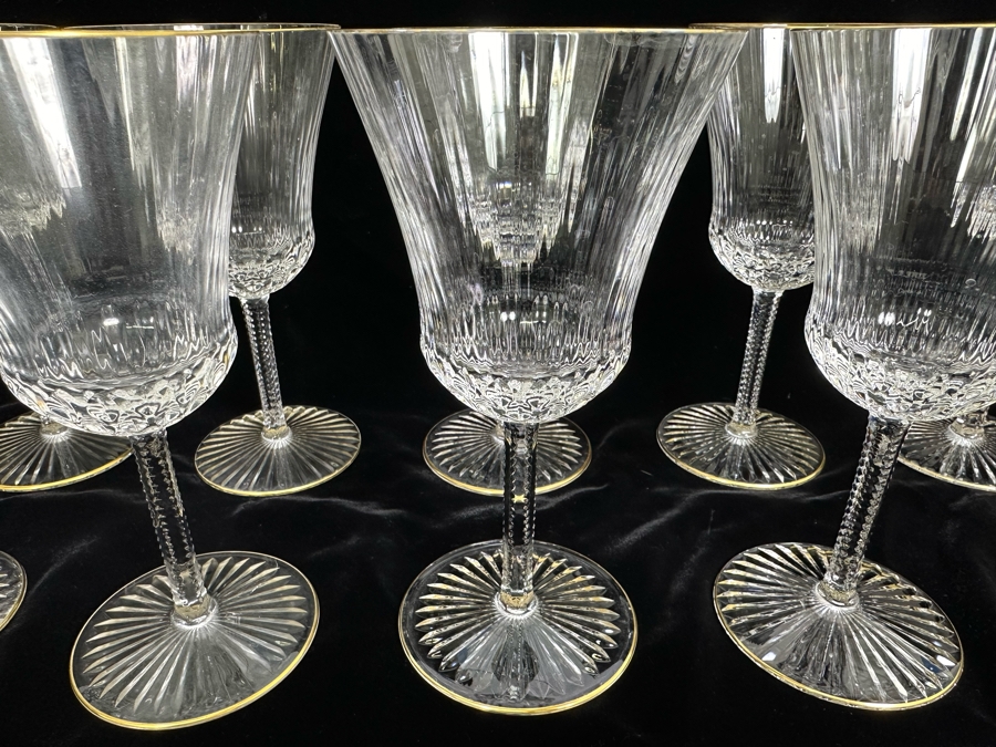 (10) Saint Louis Cristal Crystal Stemware Glasses Gold Rim Apollo Made In France (Oldest Glass Maker In France) Water Goblet 7 3/8H Retails $2,000 [Photo 6]