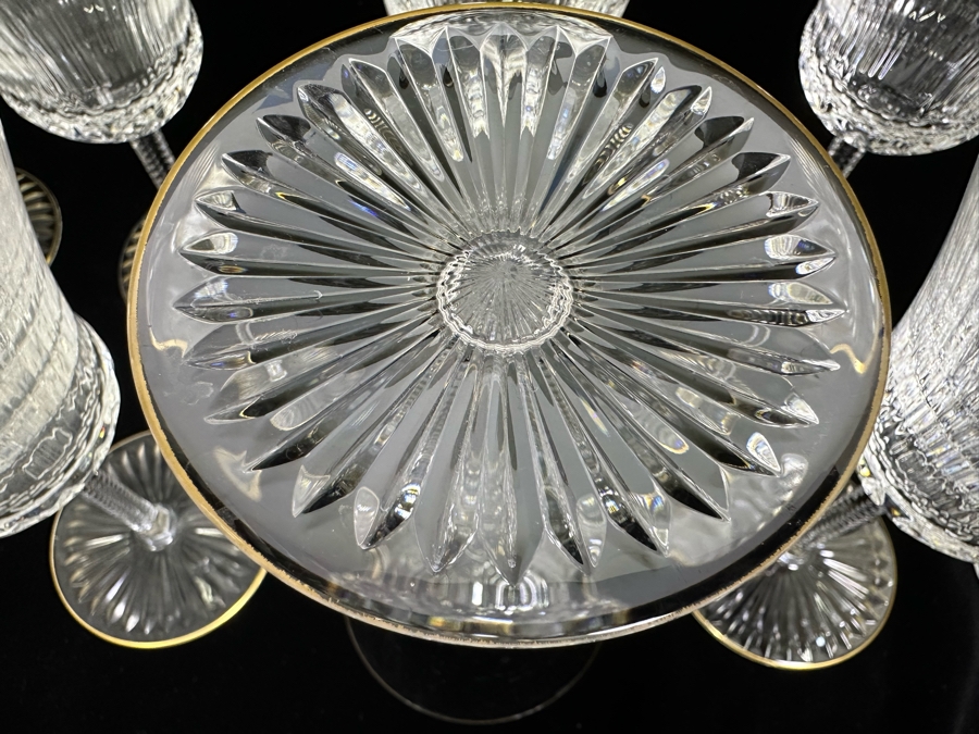 (10) Saint Louis Cristal Crystal Stemware Glasses Gold Rim Apollo Made In France (Oldest Glass Maker In France) Water Goblet 7 3/8H Retails $2,000 [Photo 11]