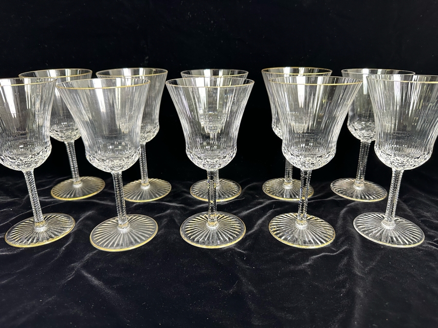 (10) Saint Louis Cristal Crystal Stemware Glasses Gold Rim Apollo Made In France (Oldest Glass Maker In France) Water Goblet 7 3/8H Retails $2,000 [Photo 2]
