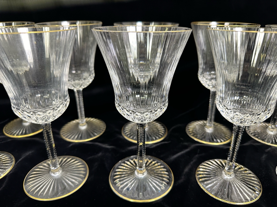 (10) Saint Louis Cristal Crystal Stemware Glasses Gold Rim Apollo Made In France (Oldest Glass Maker In France) Water Goblet 7 3/8H Retails $2,000 [Photo 4]