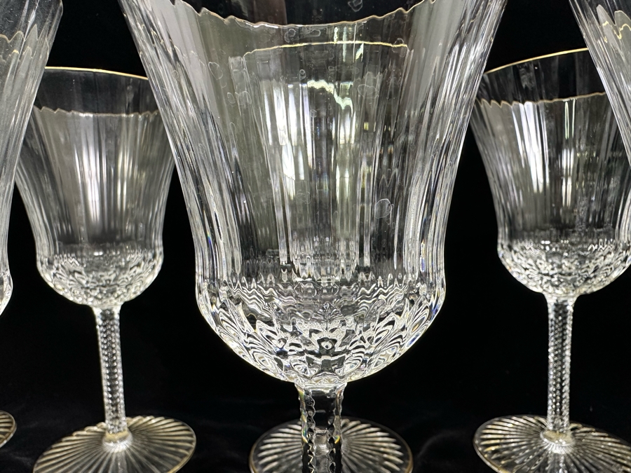 (10) Saint Louis Cristal Crystal Stemware Glasses Gold Rim Apollo Made In France (Oldest Glass Maker In France) Water Goblet 7 3/8H Retails $2,000 [Photo 9]