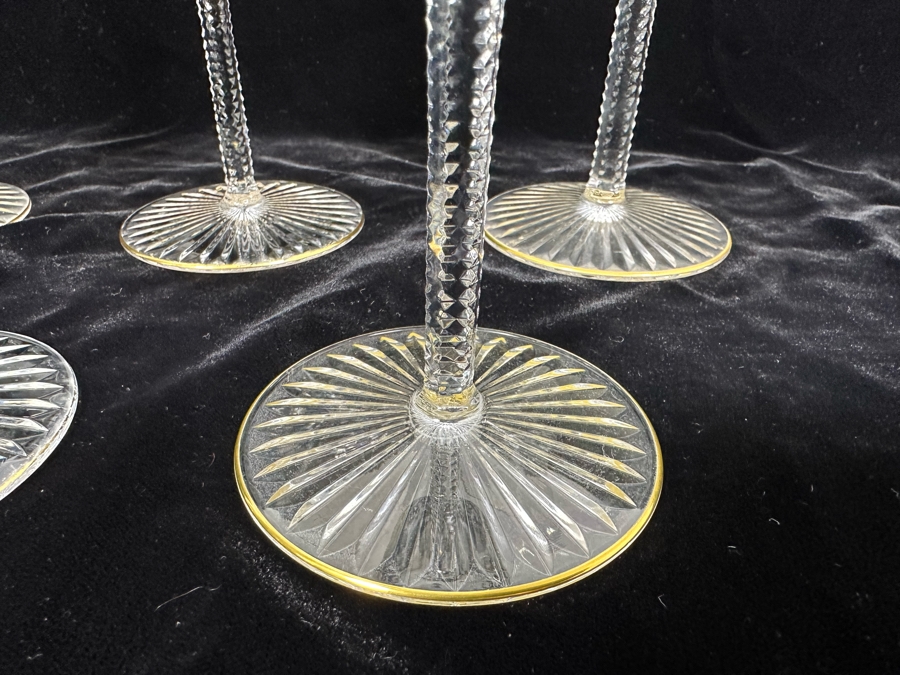 (5) Saint Louis Cristal Crystal Stemware Glasses Gold Rim Apollo Made In France (Oldest Glass Maker In France) Continental Goblet 7H Retails $900 [Photo 5]
