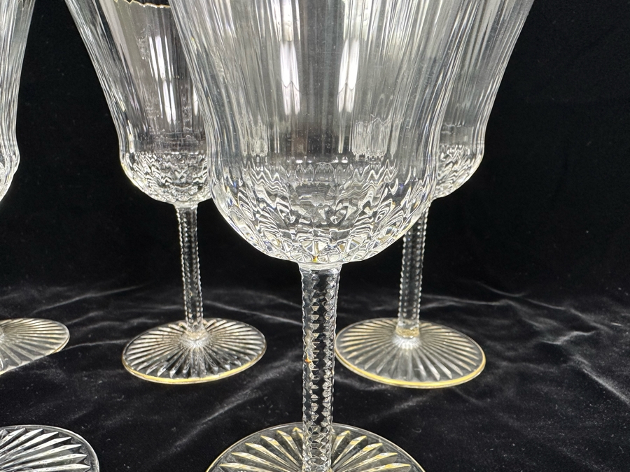 (5) Saint Louis Cristal Crystal Stemware Glasses Gold Rim Apollo Made In France (Oldest Glass Maker In France) Continental Goblet 7H Retails $900 [Photo 4]