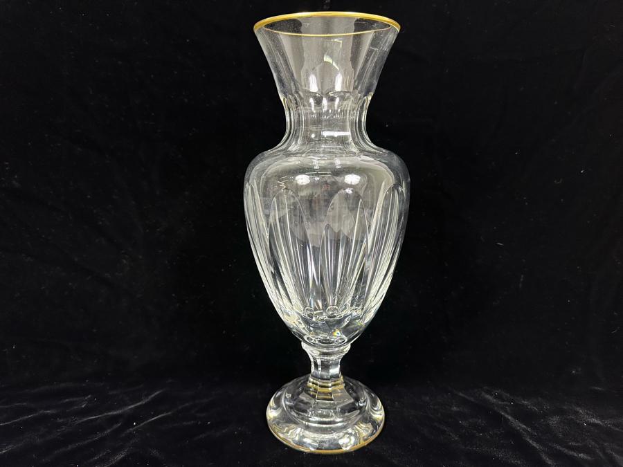 Saint Louis Cristal Crystal Gold Rim Apollo Pompeii Vase Made In France (Oldest Glass Maker In France) 12.5H Retails $500