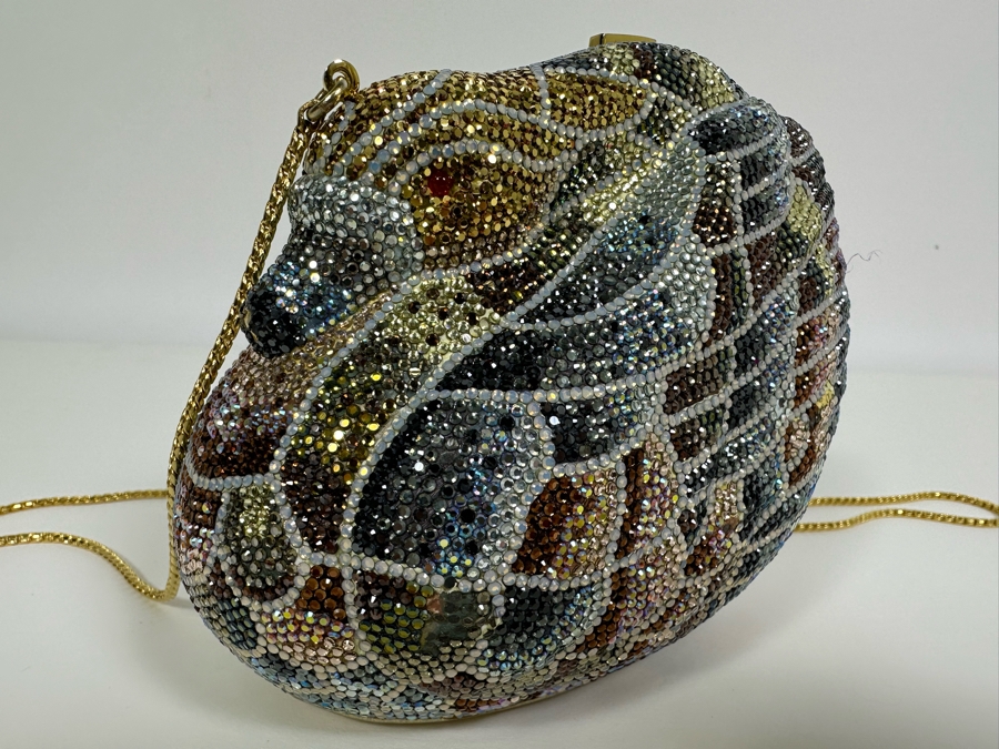 Judith Leiber New York Swarovski Crystal Swan Minaudiere Clutch Purse Evening Handbag With Mirror And Comb [Photo 4]