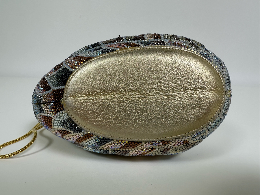 Judith Leiber New York Swarovski Crystal Swan Minaudiere Clutch Purse Evening Handbag With Mirror And Comb [Photo 10]