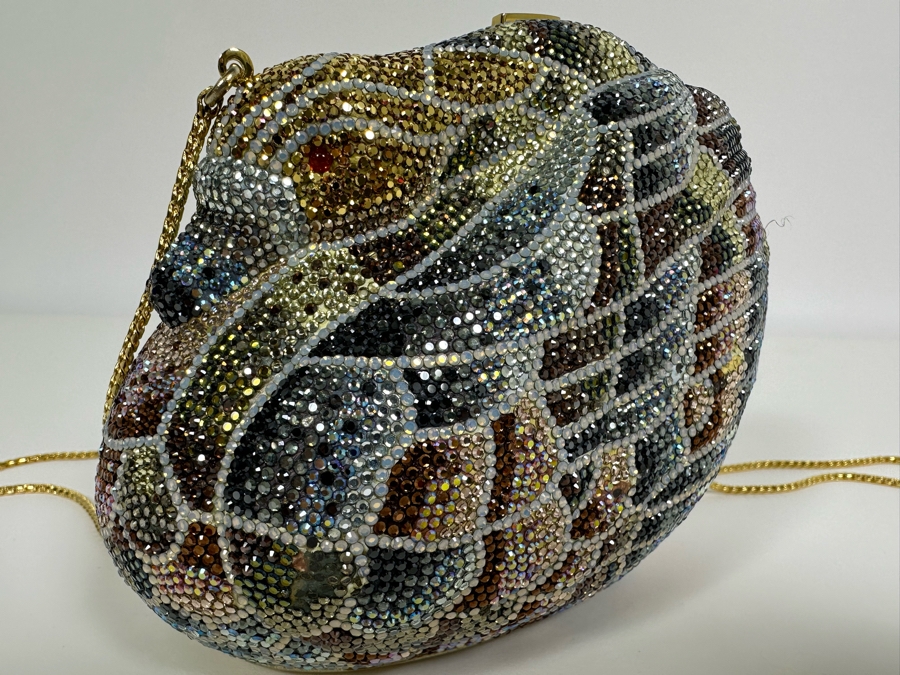 Judith Leiber New York Swarovski Crystal Swan Minaudiere Clutch Purse Evening Handbag With Mirror And Comb [Photo 5]