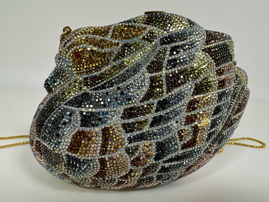 Judith Leiber New York Swarovski Crystal Swan Minaudiere Clutch Purse Evening Handbag With Mirror And Comb [Photo 3]