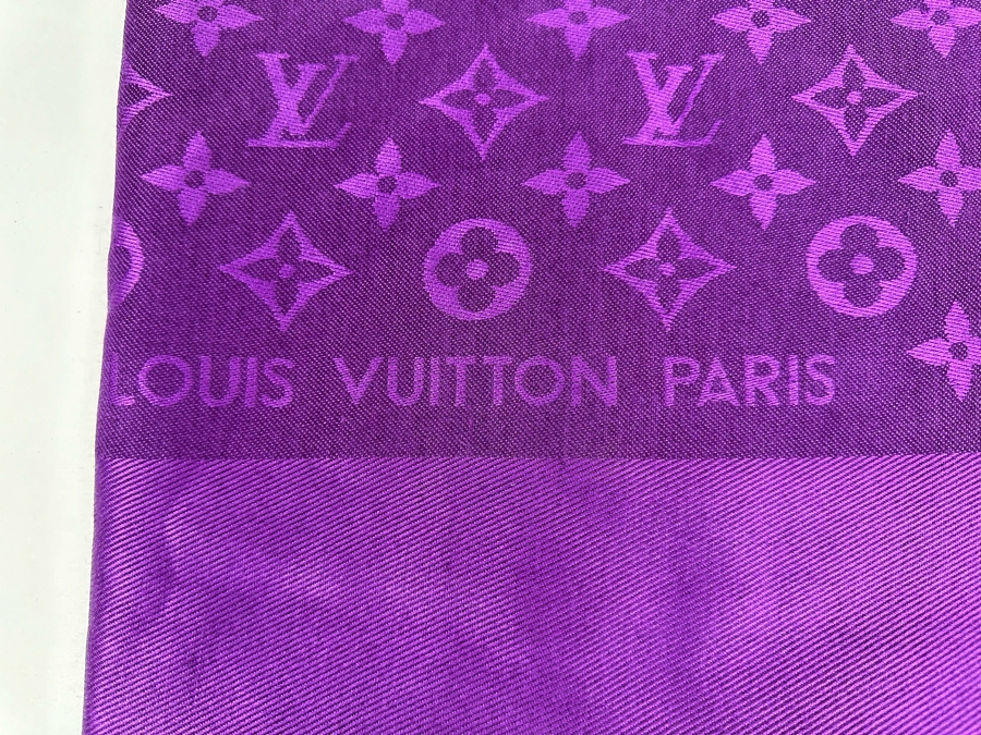 Louis Vuitton Wool Silk Monogram Shawl Amethyst Purple 56 X 56 [Photo 4]