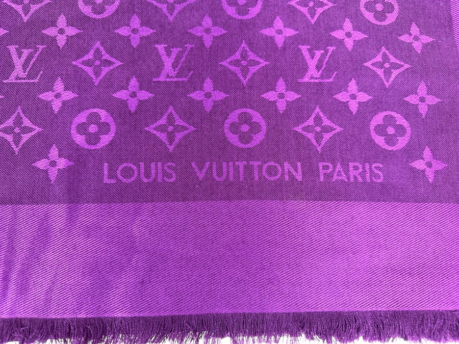 Louis Vuitton Wool Silk Monogram Shawl Amethyst Purple 56 X 56 [Photo 7]