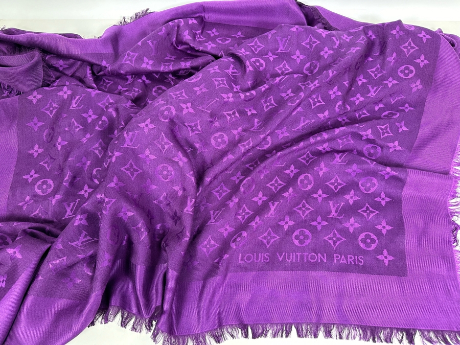 Louis Vuitton Wool Silk Monogram Shawl Amethyst Purple 56 X 56 [Photo 8]