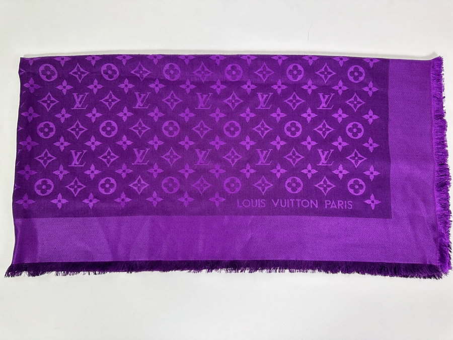 Louis Vuitton Wool Silk Monogram Shawl Amethyst Purple 56 X 56 [Photo 5]
