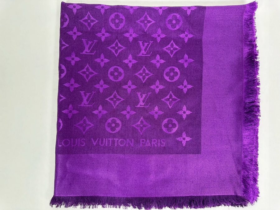 Louis Vuitton Wool Silk Monogram Shawl Amethyst Purple 56 X 56 [Photo 2]