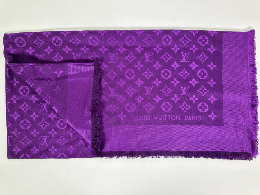 Louis Vuitton Wool Silk Monogram Shawl Amethyst Purple 56 X 56 [Photo 6]