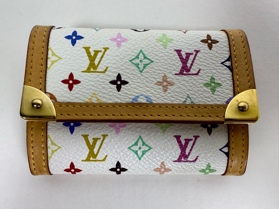 Louis Vuitton Porte Monnaie Plat Coin Purse Wallet White Multicolor Monogram 4W X 3H [Photo 3]