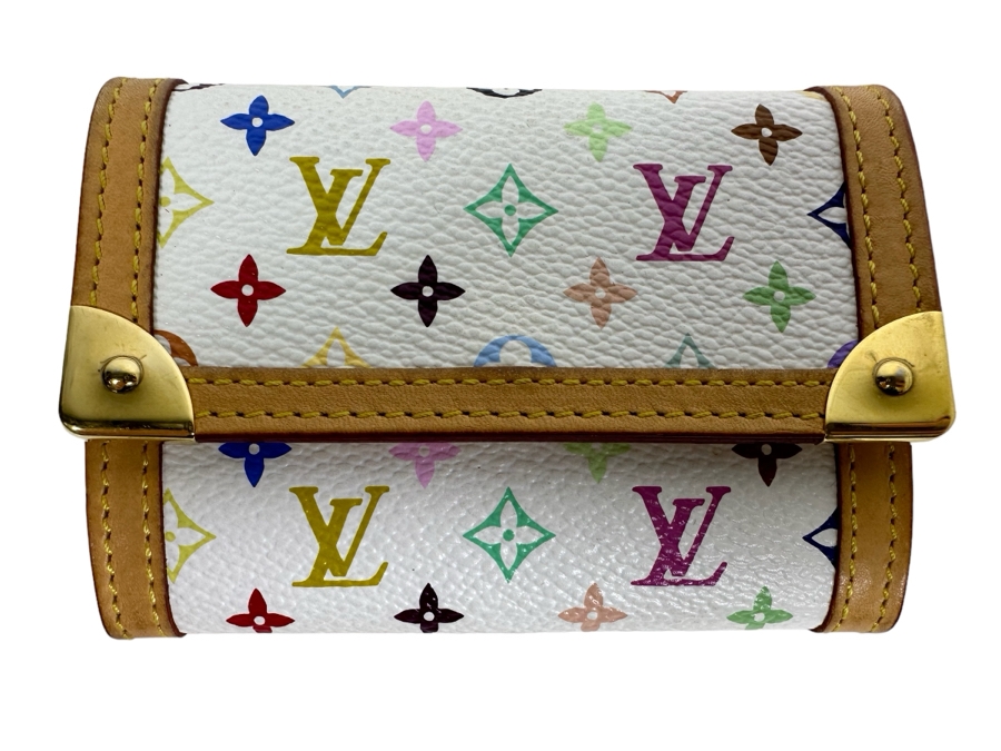Louis Vuitton Porte Monnaie Plat Coin Purse Wallet White Multicolor Monogram 4W X 3H