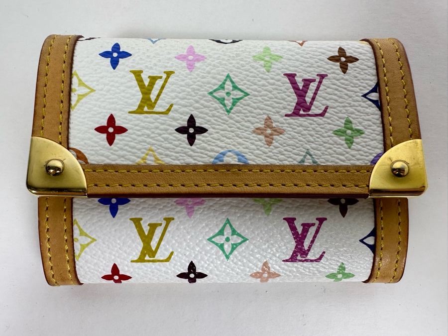 Louis Vuitton Porte Monnaie Plat Coin Purse Wallet White Multicolor Monogram 4W X 3H [Photo 2]