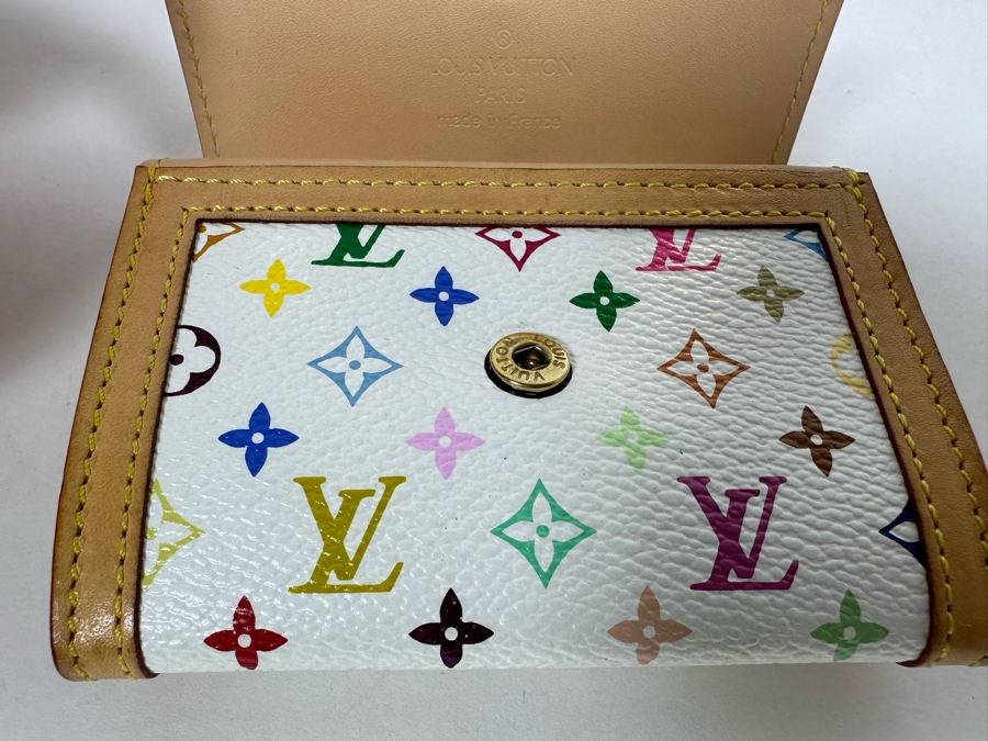 Louis Vuitton Porte Monnaie Plat Coin Purse Wallet White Multicolor Monogram 4W X 3H [Photo 5]