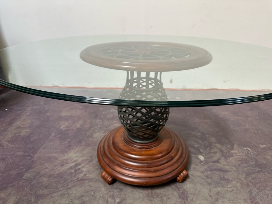 Wooden / Metal Entryway Table With 5' Round Beveled Glass Top 30'H [Photo 3]