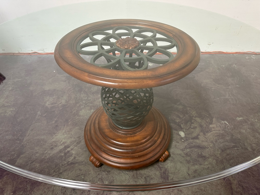 Wooden / Metal Entryway Table With 5' Round Beveled Glass Top 30'H [Photo 6]