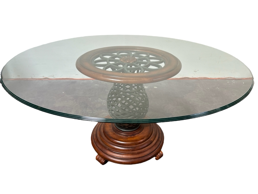 Wooden / Metal Entryway Table With 5' Round Beveled Glass Top 30'H [Photo 1]