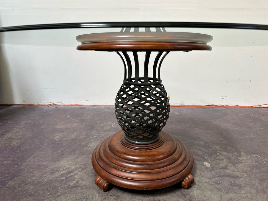 Wooden / Metal Entryway Table With 5' Round Beveled Glass Top 30'H [Photo 4]