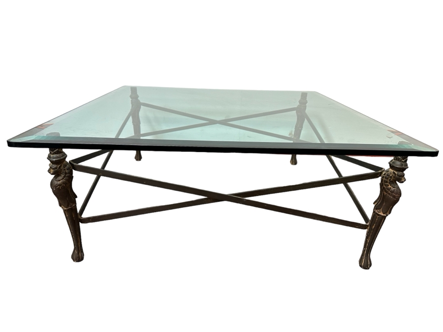 Metal Base Coffee Table With Beveled Glass Top 44 X 44 X 17H [Photo 1]