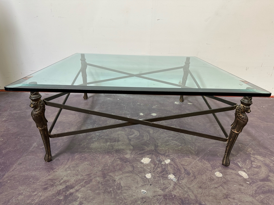 Metal Base Coffee Table With Beveled Glass Top 44 X 44 X 17H [Photo 2]