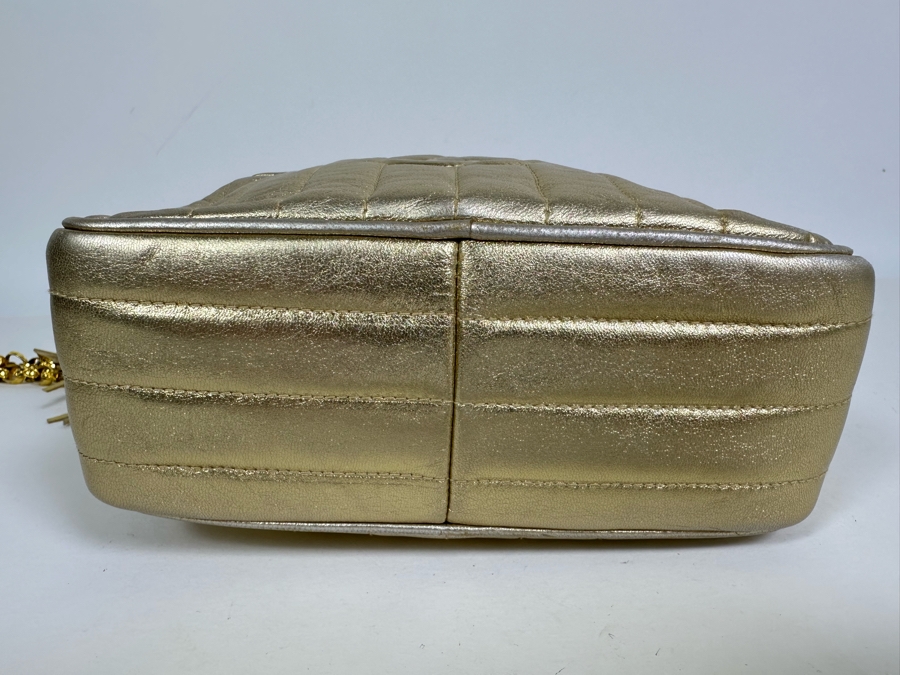 Vintage Channel Gold Leather Chain Mini Crossbody Bag With Tassel 8W X 5H X 2.5D [Photo 11]