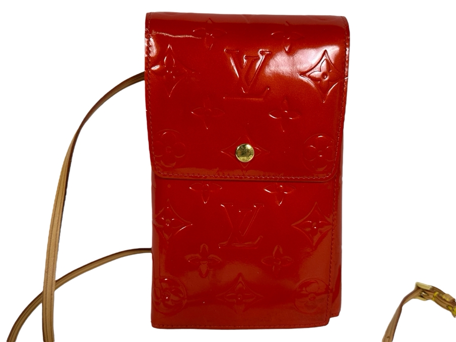 Louis Vuitton Vernis Monogram Walker Shoulder Wallet Handbag Red 4.25 X 7