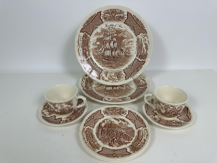 Alfred Meakin Staffordshire England Historial Scenes Of Chinese Export To America Fair Winds China 7 Pieces [Photo 3]