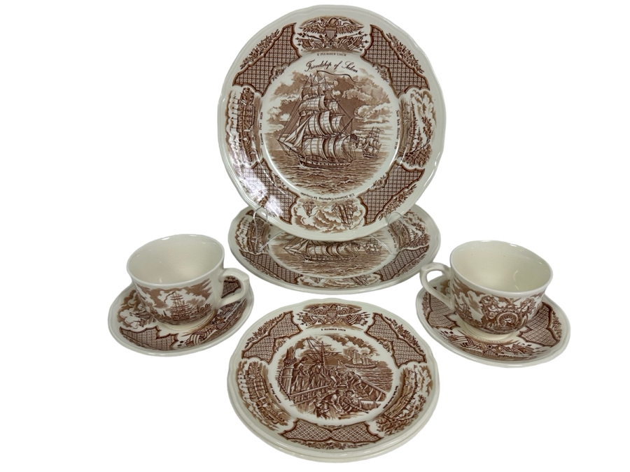 Alfred Meakin Staffordshire England Historial Scenes Of Chinese Export To America Fair Winds China 7 Pieces