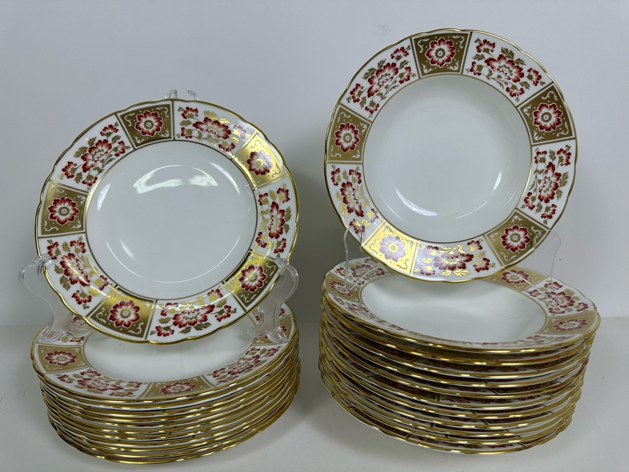 Royal Crown Derby English Bone China Red Derby Panel A.1335 Plates & Bowls 24 Pieces [Photo 2]