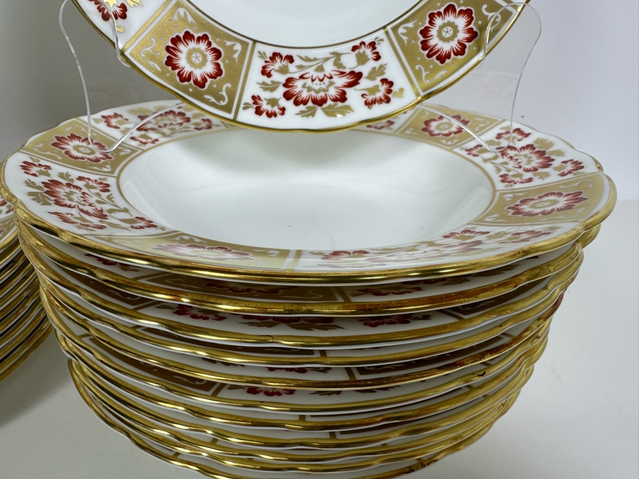 Royal Crown Derby English Bone China Red Derby Panel A.1335 Plates & Bowls 24 Pieces [Photo 6]