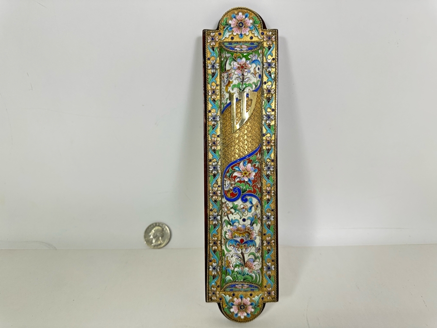 Stunning Russian Judaica Silver Enamel Filigree Mezuzah On Wood Hallmarked 84 9L X 2.25W 154.7g [Photo 5]