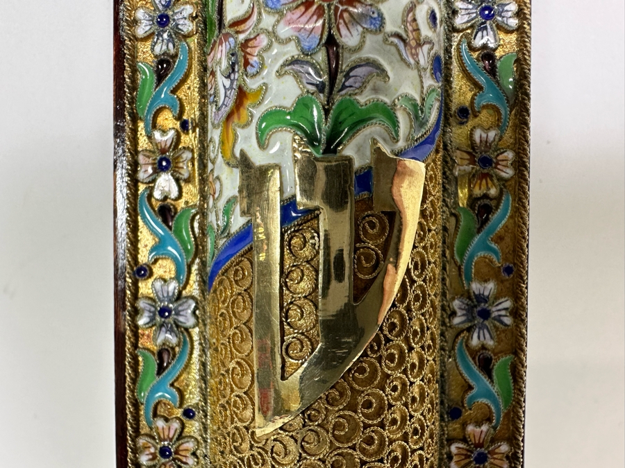 Stunning Russian Judaica Silver Enamel Filigree Mezuzah On Wood Hallmarked 84 9L X 2.25W 154.7g [Photo 8]