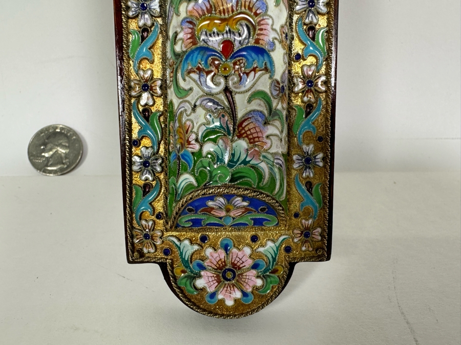 Stunning Russian Judaica Silver Enamel Filigree Mezuzah On Wood Hallmarked 84 9L X 2.25W 154.7g [Photo 10]