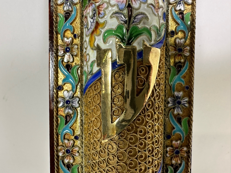 Stunning Russian Judaica Silver Enamel Filigree Mezuzah On Wood Hallmarked 84 9L X 2.25W 154.7g [Photo 6]