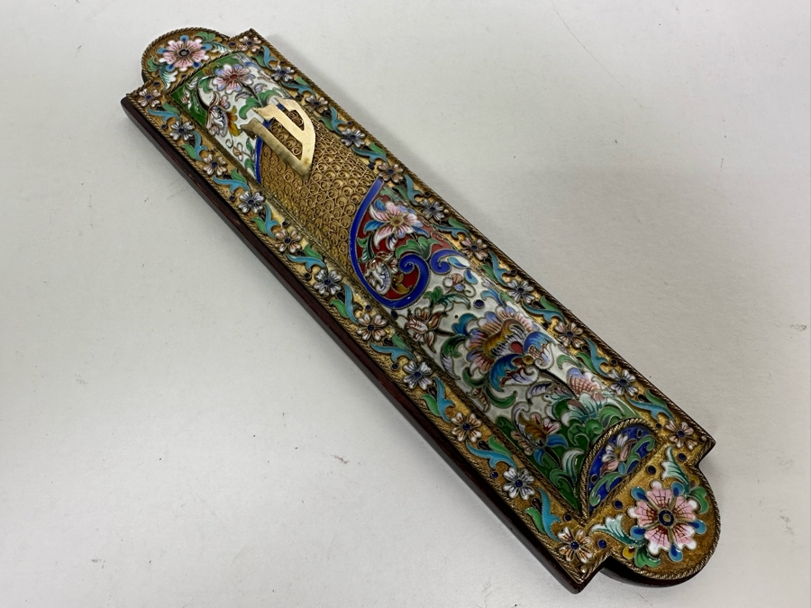 Stunning Russian Judaica Silver Enamel Filigree Mezuzah On Wood Hallmarked 84 9L X 2.25W 154.7g [Photo 4]