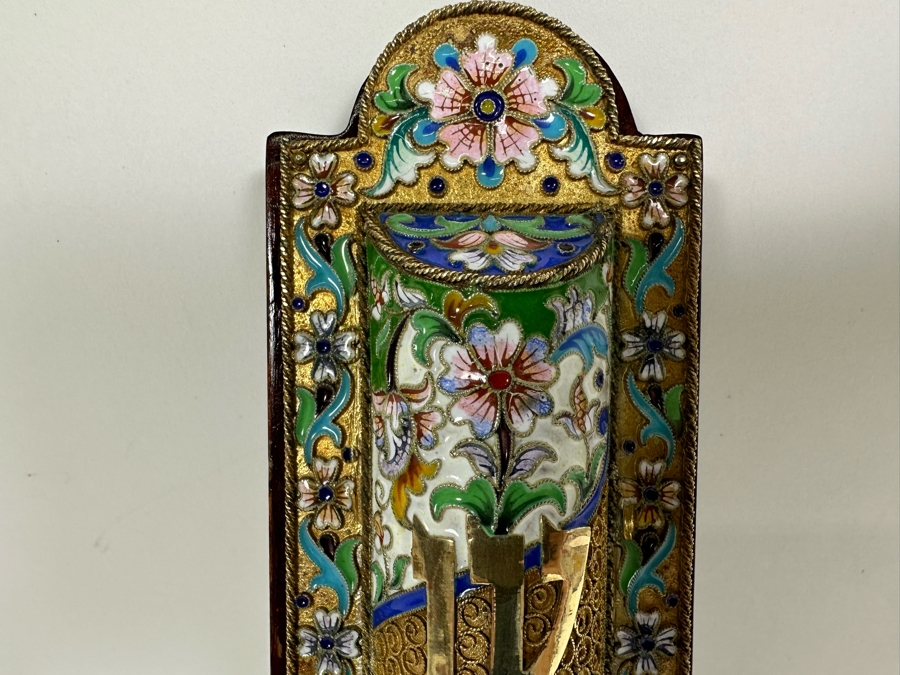 Stunning Russian Judaica Silver Enamel Filigree Mezuzah On Wood Hallmarked 84 9L X 2.25W 154.7g [Photo 7]