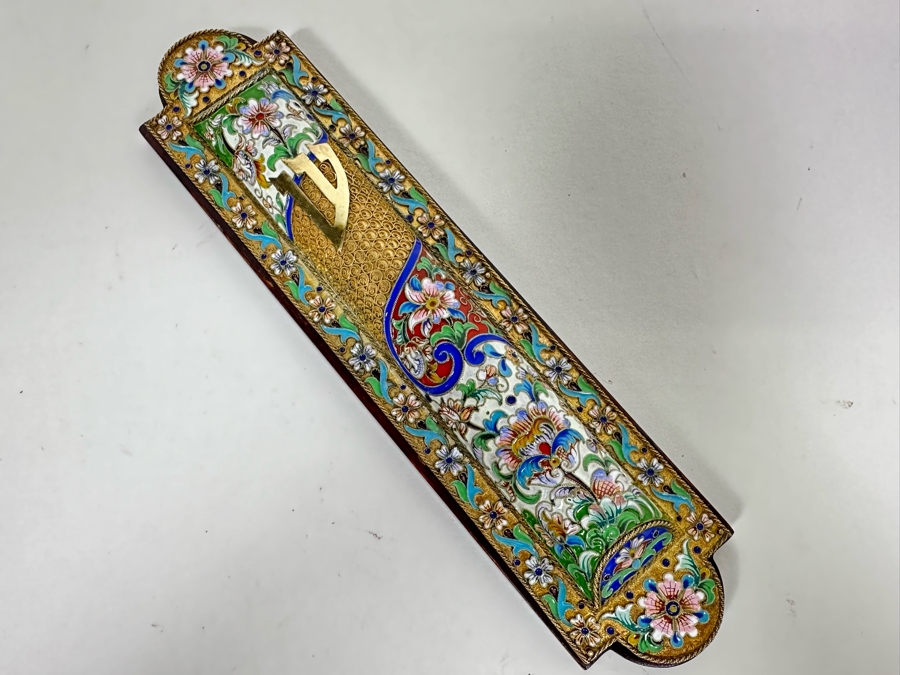 Stunning Russian Judaica Silver Enamel Filigree Mezuzah On Wood Hallmarked 84 9L X 2.25W 154.7g [Photo 3]