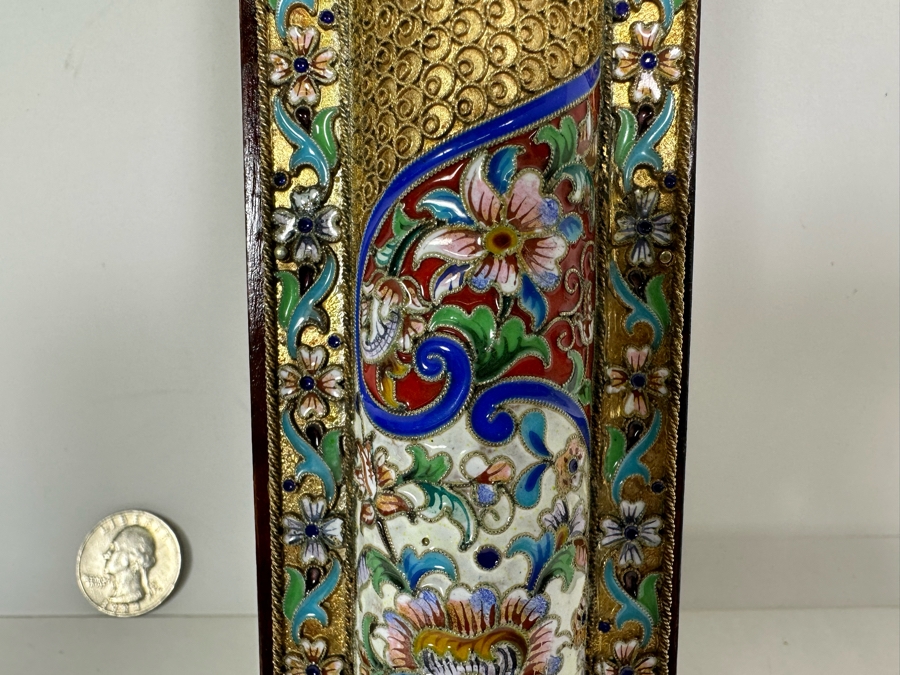 Stunning Russian Judaica Silver Enamel Filigree Mezuzah On Wood Hallmarked 84 9L X 2.25W 154.7g [Photo 9]