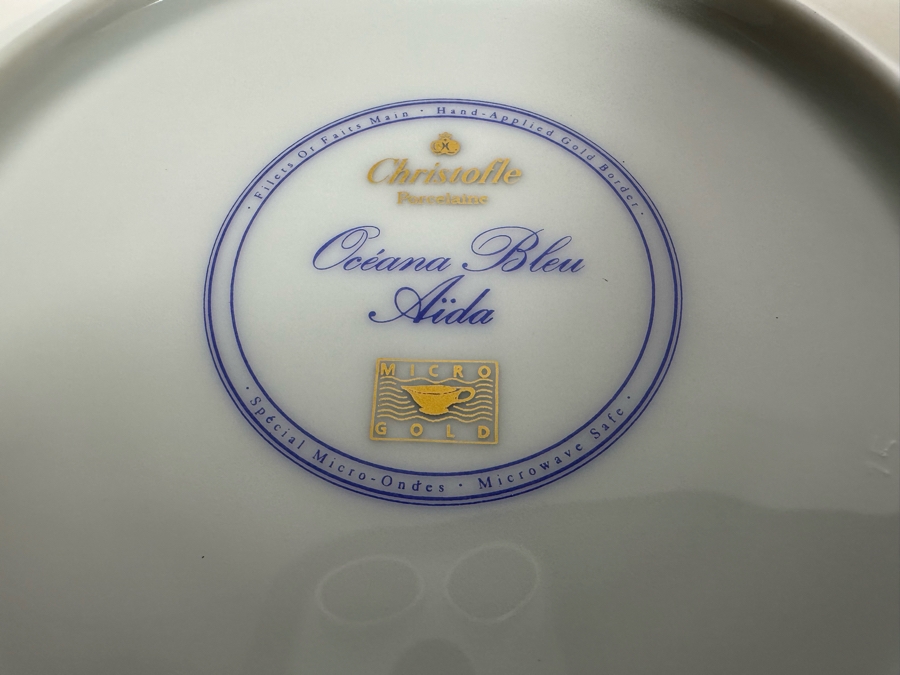 Christofle Porcelain Cups & Saucers (Oceana Rouge & Blue Aida), Set Of Three [Photo 10]