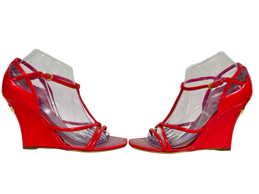 Louis Vuitton Patent Wedge Sandals Size 38 1/2 US Size 9