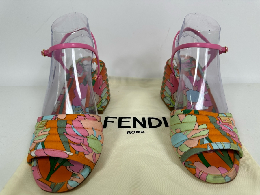 FENDI Promenade Floral Print Sandals 38 1/2 US Size 8.5 [Photo 10]