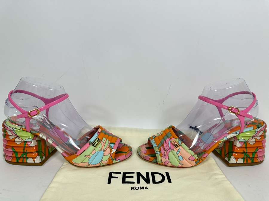 FENDI Promenade Floral Print Sandals 38 1/2 US Size 8.5 [Photo 2]