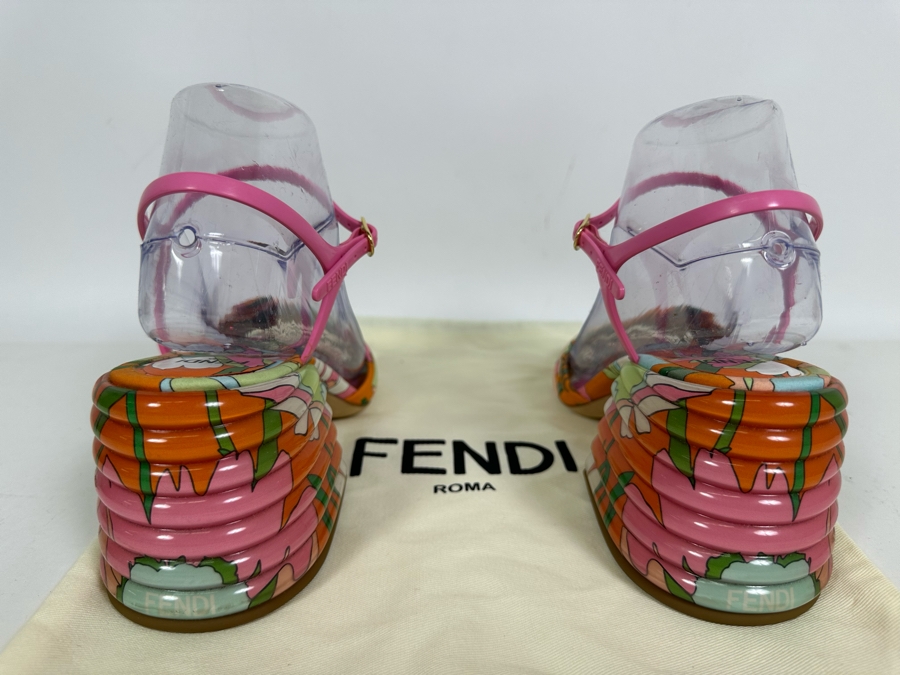 FENDI Promenade Floral Print Sandals 38 1/2 US Size 8.5 [Photo 11]