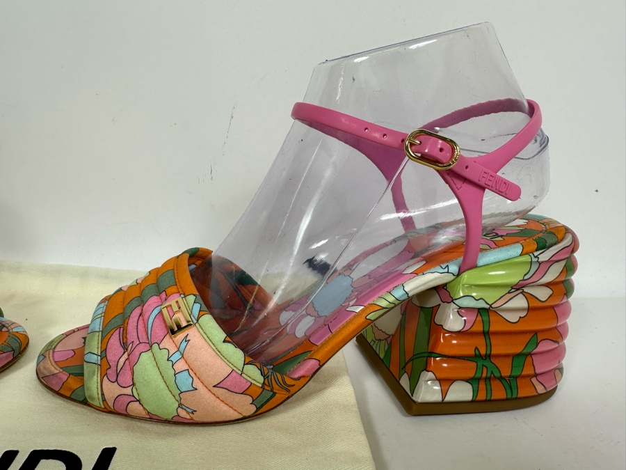 FENDI Promenade Floral Print Sandals 38 1/2 US Size 8.5 [Photo 4]