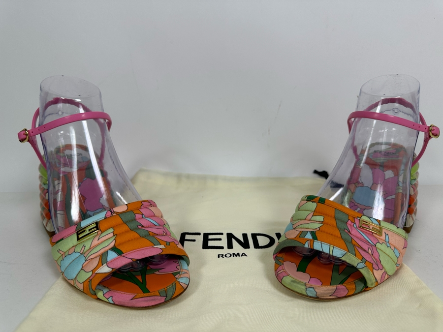 FENDI Promenade Floral Print Sandals 38 1/2 US Size 8.5 [Photo 9]