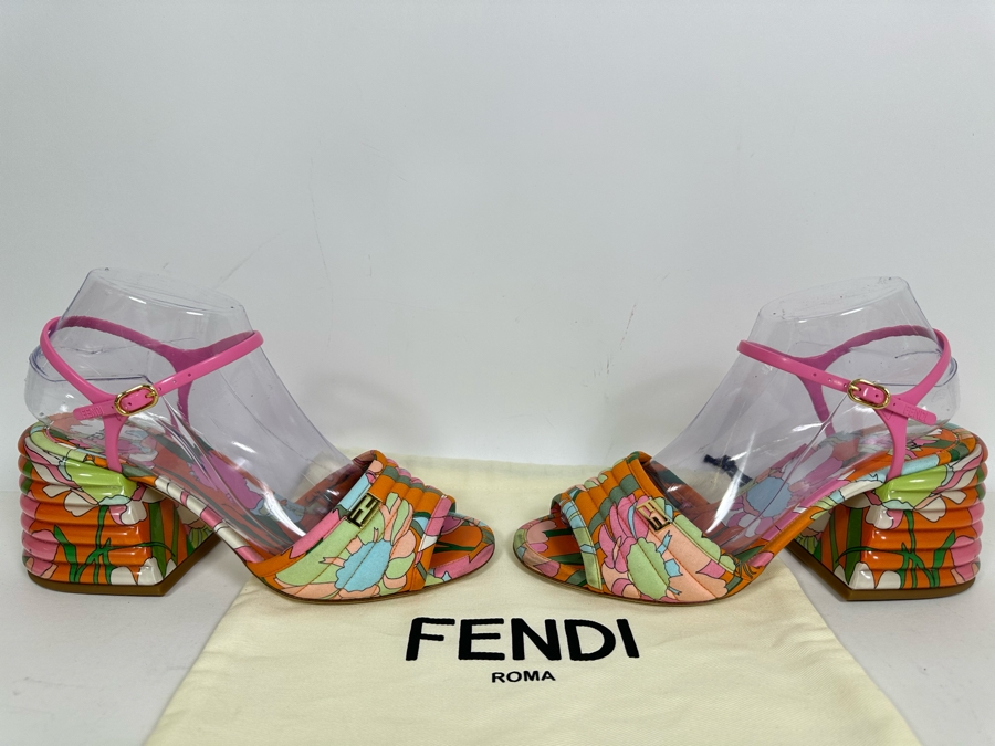 FENDI Promenade Floral Print Sandals 38 1/2 US Size 8.5 [Photo 3]